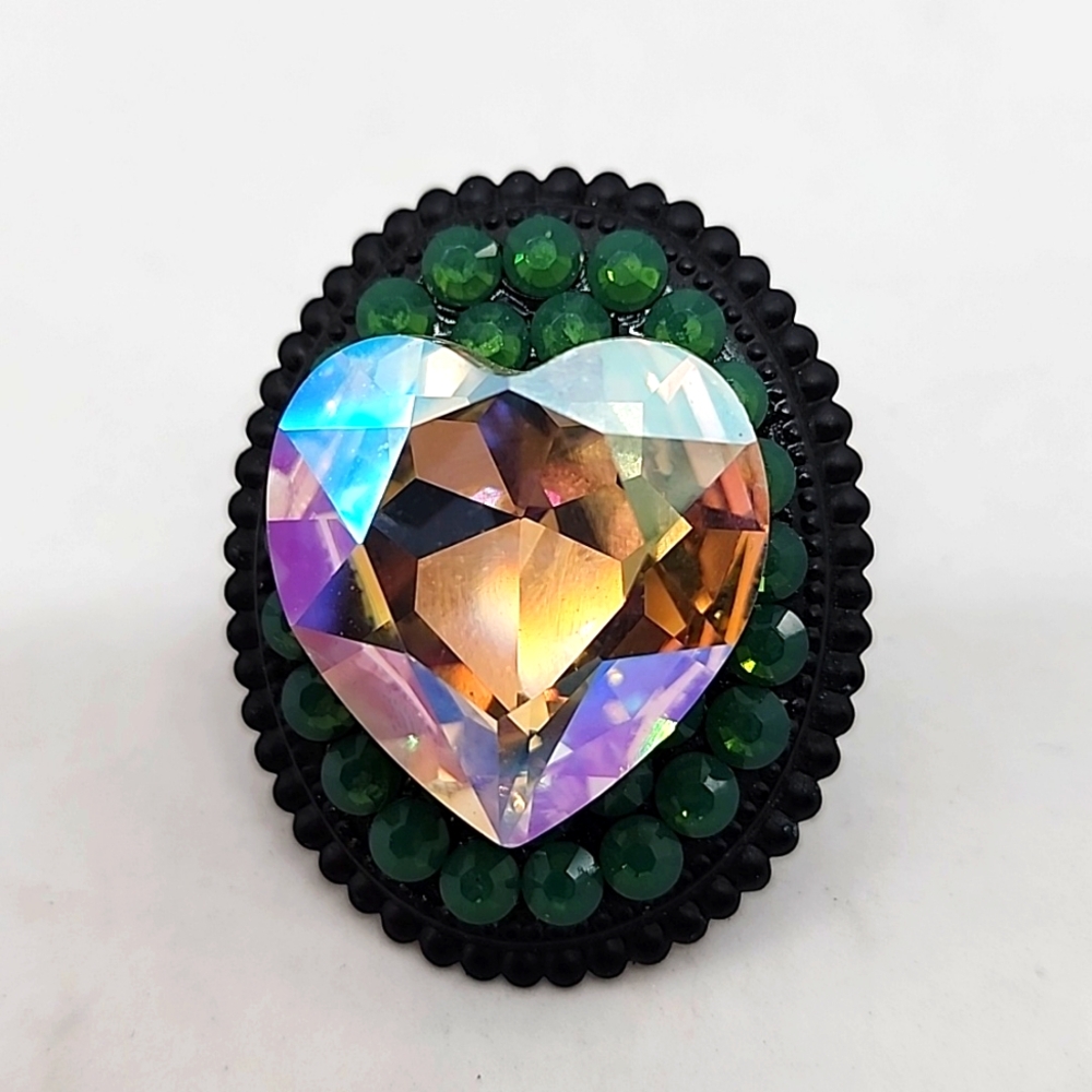 SWAROVSKI SULVER AB RHINESTONE HEART COCKTAIL RING